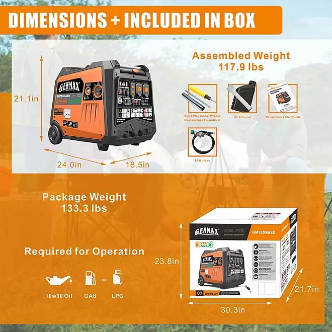 GENMAX GM7500iAED 7500-Watt Dual-Fuel Inverter Generator, photo 4 of 7