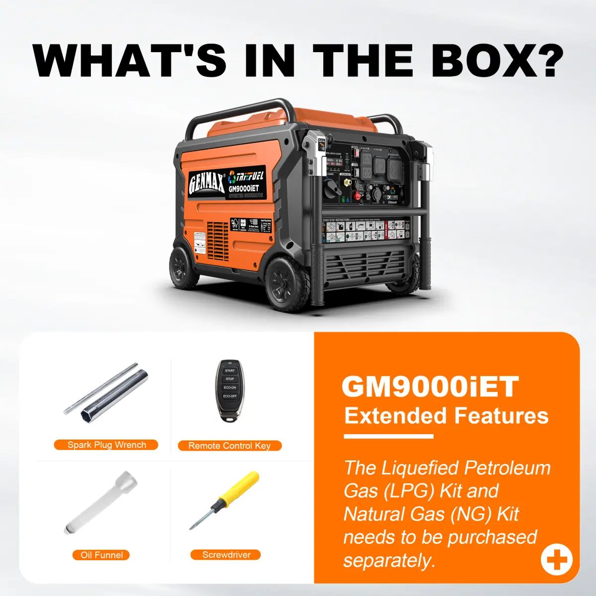 GENMAX GM9000iET 9000-Watt Portable Tri-Fuel Inverter Generator, photo 8 of 8